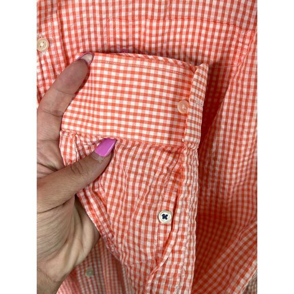 J. McLaughlin Gingham Check Long Sleeve Button Down Shirt Orange Cotton XL - Picture 6 of 9